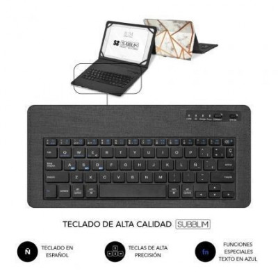 Funda con Teclado Subblim Keytab Pro Bluetooth para Tablets de 9"-11"/ Marmol Blanco