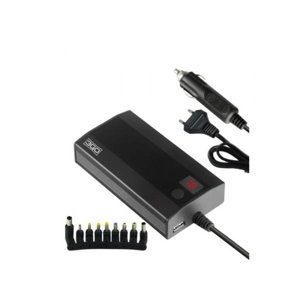 Cargador de Portátil 3GO Alim90C2/ 90W/ Manual/ 9 Conectores/ Voltaje 12-20V/ 1 USB/ con Adaptador para Coche