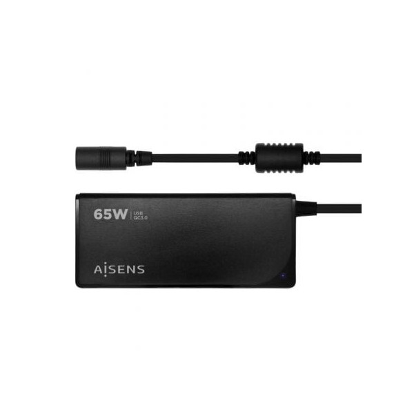 Cargador de Portátil Aisens ASLC-65WAUTO-BK/ 65W/ Automático/ 9 Conectores/ Voltaje 18.5-20V/ 1 USB QC3.0