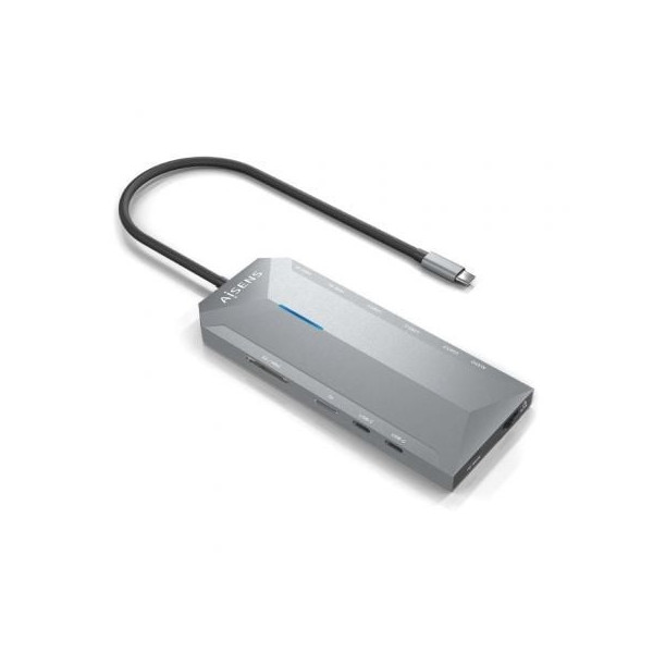 Docking USB Tipo-C Aisens ASUC-12P005-GR/ 2xHDMI/ 3xUSB/ 2xUSB Tipo-C/ 1xRJ45/ 1xAudio/ 1xLector Tarjetas/ 1x Jack/ 1xUSB Tipo-C