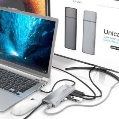 Docking USB Tipo-C Aisens ASUC-12P005-GR/ 2xHDMI/ 3xUSB/ 2xUSB Tipo-C/ 1xRJ45/ 1xAudio/ 1xLector Tarjetas/ 1x Jack/ 1xUSB Tipo-C