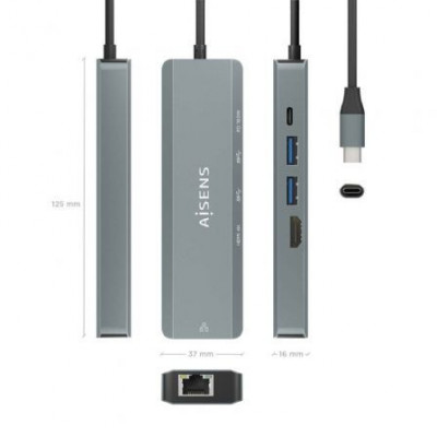 Docking USB Tipo-C Aisens ASUC-5P011-GR/ 1xHDMI/ 2xUSB/ 1xRJ45/ 1xUSB Tipo-C/ 1xUSB Tipo-C PD/ Gris