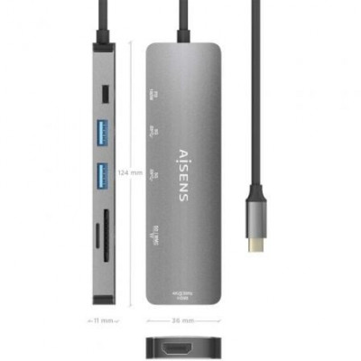 Docking USB Tipo-C Aisens ASUC-6P016-GR/ 1xHDMI/ 2xUSB/ 1xLector Tarjetas/ 1xUSB Tipo-C PD/ Gris