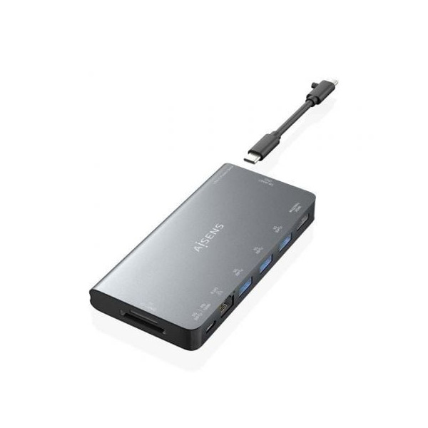 Docking USB Tipo-C Aisens ASUC-8P015-GR/ 1xHDMI/ 3xUSB/ 1xRJ45/ 1xLector Tarjetas / 1xUSB Tipo-C/ Gris