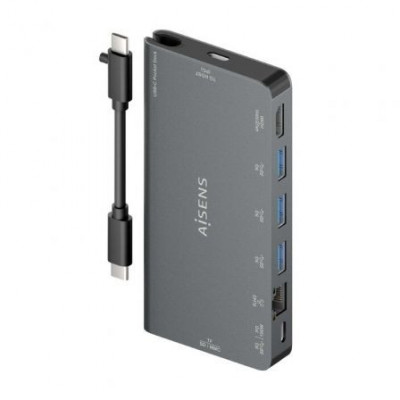 Docking USB Tipo-C Aisens ASUC-8P015-GR/ 1xHDMI/ 3xUSB/ 1xRJ45/ 1xLector Tarjetas / 1xUSB Tipo-C/ Gris