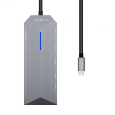 Docking USB Tipo-C Aisens ASUC-9P001-GR/ 1xHDMI/ 3xUSB/ 1xRJ45/ 1xAudio/ 1xLector Tarjetas / 1xUSB Tipo-C PD/ Gris