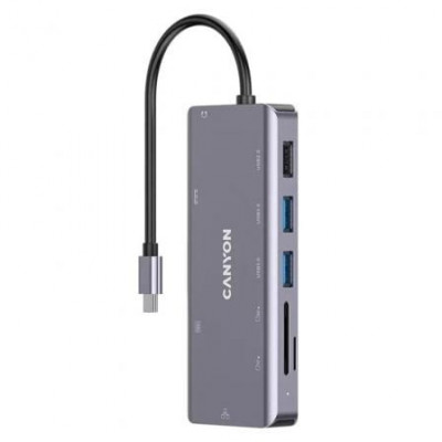 Docking USB Tipo-C Canyon CNS-TDS11/ 1xHDMI/ 3xUSB/ 1xRJ45/ 1xAudio/ 1xUSB Tipo-C PD/ 1xLector Tarjetas/ Gris Oscuro