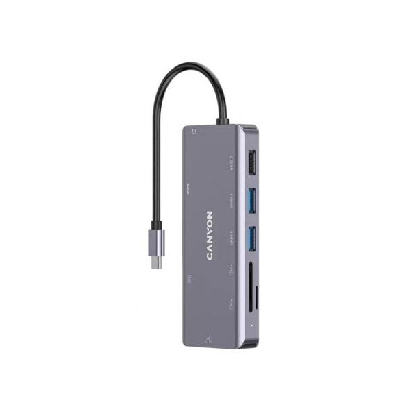 Docking USB Tipo-C Canyon CNS-TDS11/ 1xHDMI/ 3xUSB/ 1xRJ45/ 1xAudio/ 1xUSB Tipo-C PD/ 1xLector Tarjetas/ Gris Oscuro