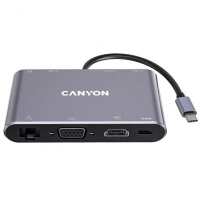 Docking USB Tipo-C Canyon CNS-TDS14/ 1xVGA/ 1xHDMI/ 3xUSB/ 1xRJ45/ 1xJack/ 1xUSB Tipo-C PD/ Gris Oscuro