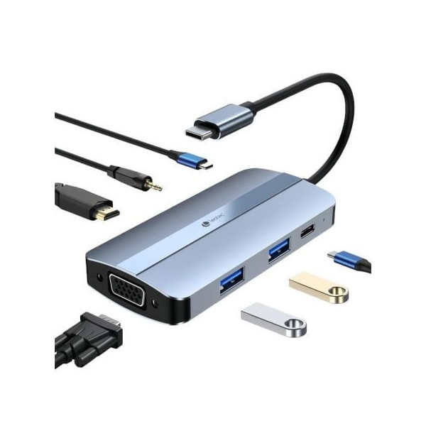 Docking USB Tipo-C Leotec LEDS04/ 2xUSB/ 1xUSB Tipo-C/ 1xUSB Tipo-C PD/ 1xHDMI/ 1xVGA/ 1xAudio/ Azul