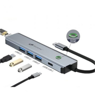 Docking USB Tipo-C Leotec LEDS05/ 3xUSB/ 1xUSB Tipo-C PD/ 1xHDMI/ Gris