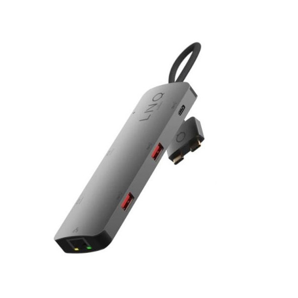 Docking USB Tipo-C Dual Linq LQ48011/ 1xUSB Tipo-C/ 2xUSB/ 2xHDMI 4K/ 1xRJ45/ 1xUSB Tipo-C PD/ Gris/ Compatible con MacBook M1/M