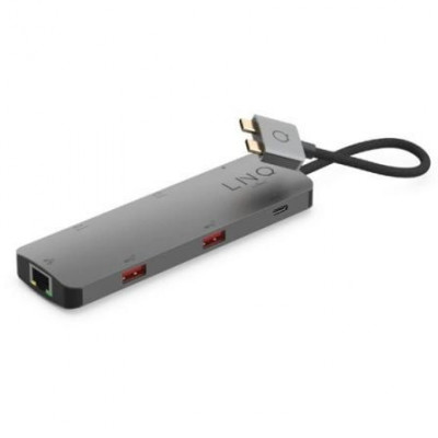 Docking USB Tipo-C Dual Linq LQ48011/ 1xUSB Tipo-C/ 2xUSB/ 2xHDMI 4K/ 1xRJ45/ 1xUSB Tipo-C PD/ Gris/ Compatible con MacBook M1/M