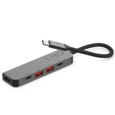 Docking USB Tipo-C Linq LQ48014/ 1xUSB Tipo-C/ 2xUSB/ 1xHDMI 4K/ 1xUSB Tipo-C PD/ Gris