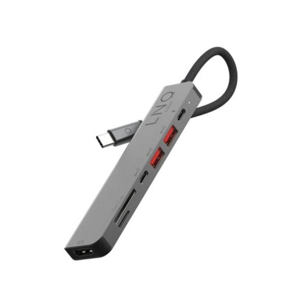 Docking USB Tipo-C Linq LQ48016/ 1xUSB Tipo-C/ 2xUSB/ 1xHDMI 4K/ 1xLector de Tarjeta SD y Micro/ 1xUSB Tipo-C PD/ Gris