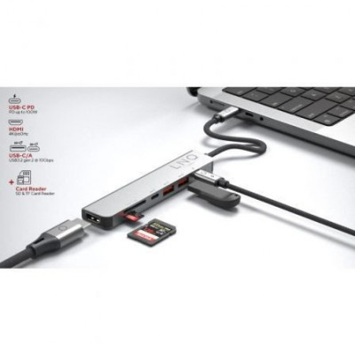 Docking USB Tipo-C Linq LQ48016/ 1xUSB Tipo-C/ 2xUSB/ 1xHDMI 4K/ 1xLector de Tarjeta SD y Micro/ 1xUSB Tipo-C PD/ Gris