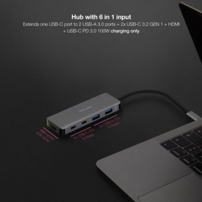 Docking Tipo-C Nanocable 10.16.1006/ 2xUSB/ 1xHDMI 4K/ 2xUSB Tipo-C/ 1xUSB Tipo-C PD