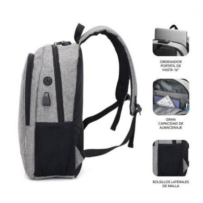 Mochila Subblim Urban Lock para Portátiles hasta 16"/ Puerto USB/ Antirrobo/ Gris