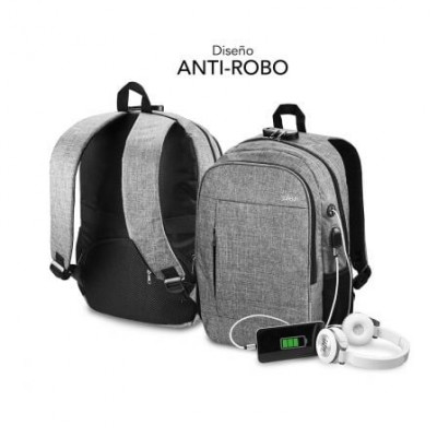 Mochila Subblim Urban Lock para Portátiles hasta 16"/ Puerto USB/ Antirrobo/ Gris