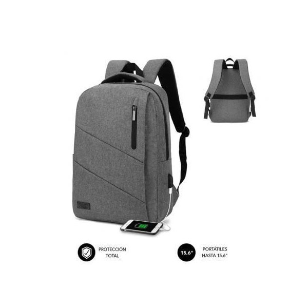 Mochila Subblim City Backpack para Portátiles hasta 15.6"/ Puerto USB/ Gris