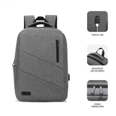 Mochila Subblim City Backpack para Portátiles hasta 15.6"/ Puerto USB/ Gris