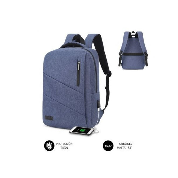 Mochila Subblim City Backpack para Portátiles hasta 15.6"/ Puerto USB/ Azul