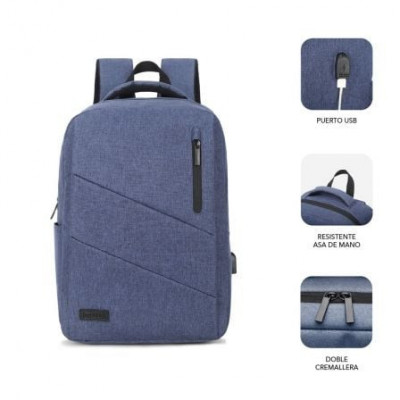 Mochila Subblim City Backpack para Portátiles hasta 15.6"/ Puerto USB/ Azul