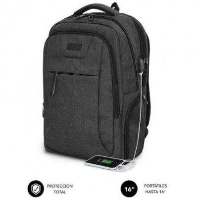 Mochila Subblim Professional Air Padding Backpack para Portátiles hasta 16"/ Puerto USB/ Negra