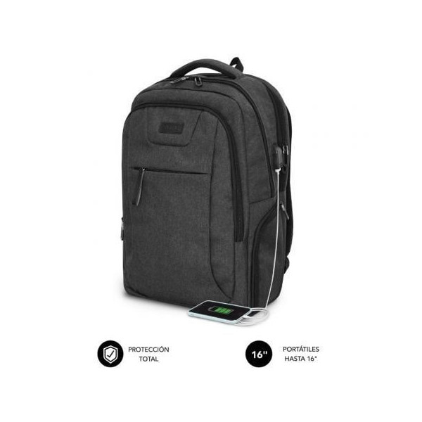 Mochila Subblim Professional Air Padding Backpack para Portátiles hasta 16"/ Puerto USB/ Negra