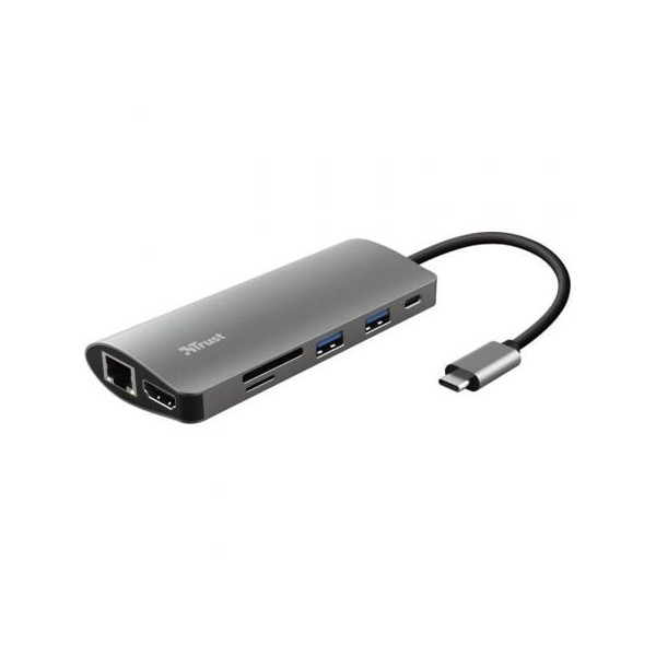 Docking USB Tipo-C Trust Dalyx/ 2xUSB/ 1xUSB Tipo-C PD/ 1xHDMI/ 1xRJ45/ 1xLector Tarjetas SD y MicroSD/ Gris