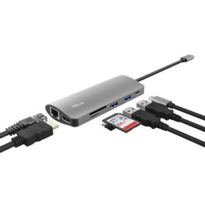 Docking USB Tipo-C Trust Dalyx/ 2xUSB/ 1xUSB Tipo-C PD/ 1xHDMI/ 1xRJ45/ 1xLector Tarjetas SD y MicroSD/ Gris