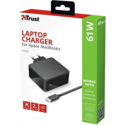 Cargador de Portátil Trust Maxo 23418 Para Apple/ 61W/ Automático/ USB Tipo-C/ Voltaje 5-20V