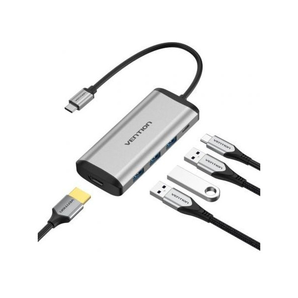 Docking USB Tipo-C Vention CNBHB/ 1xHDMI/ 3xUSB/ 1xUSB Tipo-C PD/ Gris