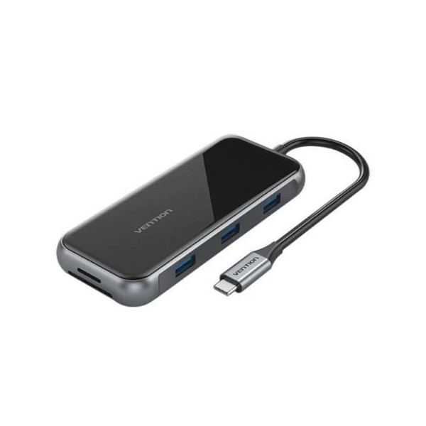 Docking USB Tipo-C Vention TFLHB/ 1xHDMI 4K/ 3xUSB/ 1xRJ45/ 1xLector de Tarjetas/ 1xTRRS 3.5/ 1xUSB Tipo-C PD/ Gris