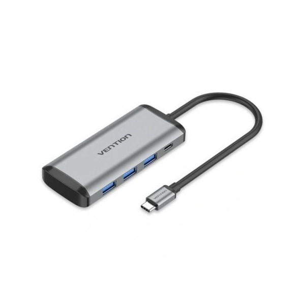 Docking USB Tipo-C Vention TGRHB/ 3xUSB/ 1xLector Tarjetas/ 1xUSB Tipo-C PD/ Gris