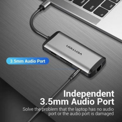 Docking USB Tipo-C Vention THAHB/ 1xHDMI/ 3xUSB/ 1xUSB Tipo-C PD/ 1xRJ45/ 1xLector tarjetas/ 1xAudio/ Gris