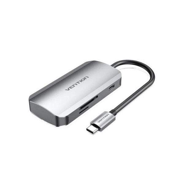 Docking USB Tipo-C Vention TNHHB/ 3xUSB/ 1xUSB Tipo-C PD/ 1xLector Tarjetas SD y MicroSD/ Gris