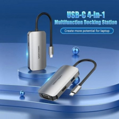 Docking USB Tipo-C Vention TOAHB/ 1xHDMI/ 1xVGA/ 1xUSB/ 1xUSB Tipo-C PD/ Gris