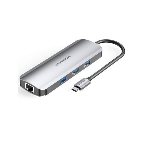 Docking USB Tipo-C Vention TOKHB/ 1xHDMI/ 3xUSB/ 1xUSB Tipo-C PD/ 1xRJ45/ 1xLector Tarjetas SD y MicroSD/ Gris