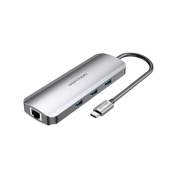 Docking USB Tipo-C Vention TOLHB/ 1xHDMI/ 3xUSB/ 1xUSB Tipo-C PD/ 1xRJ45/ 1xLector Tarjetas SD/ 1x MicroSD/ Jack 3.5/ Gris