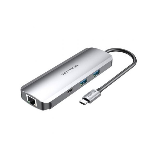 Docking USB Tipo-C Vention TOMHB/ 1xHDMI/ 2xUSB/ 1xUSB Tipo-C/ 1xUSB Tipo-C PD/ 1xRJ45/ 1xLector Tarjetas SD y MicroSD/ Jack 3.5