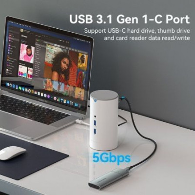 Docking USB Tipo-C Vention TPHWC/ 1xVGA/ 1xHDMI/ 3xUSB/ 1xUSB Tipo-C PD/ 1xUSB Tipo-C/ 1xRJ45/ 1xAudio/ 1xLector Tarjetas SD/ Bl