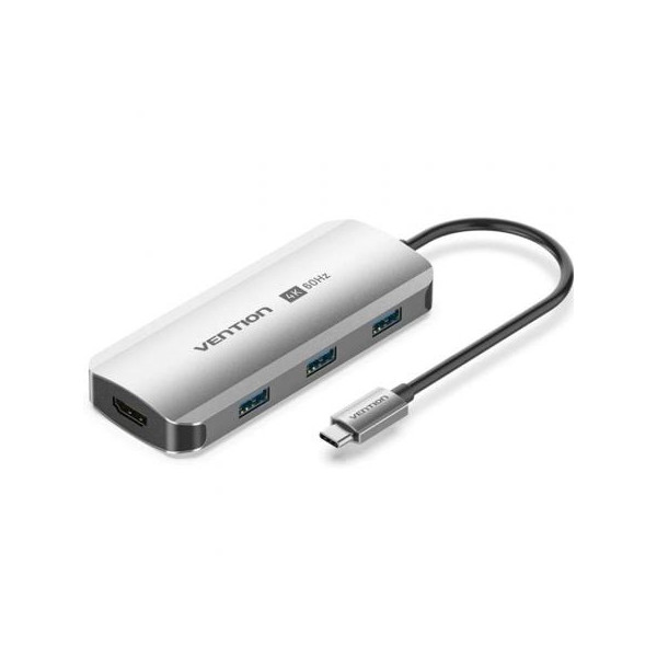 Docking USB Tipo-C Vention TQDHB/ 1xHDMI 4K/ 3xUSB/ 1xUSB Tipo-C PD/ Gris