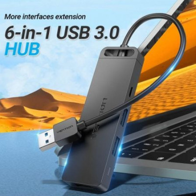 Docking USB 3.0 Vention CHVBB/ 3xUSB/ 1xMicroUSB PD/ 1xLector Tarjetas/ Negro