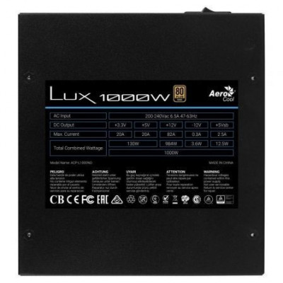 Fuente de Alimentación Aerocool LUX 1000/ 1000W/ Ventilador 12cm/ 80 Plus Gold