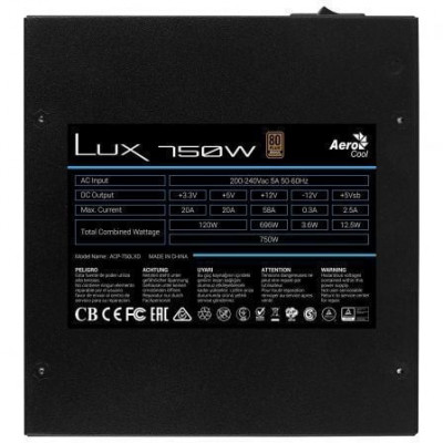 Fuente de Alimentación Aerocool LUX750/ 750W/ Ventilador 12cm/ 80 Plus Bronze